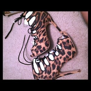 Leopard print lace up heels