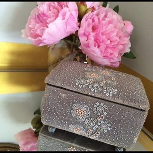 Anthropologie small grey beaded cushy jewelry box