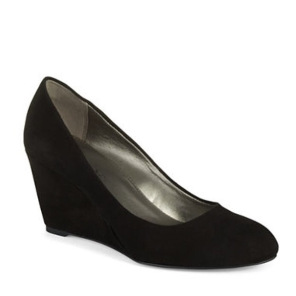 Black suede wedge heels