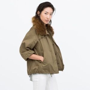 Zara Utility Parka with detachable fur collar
