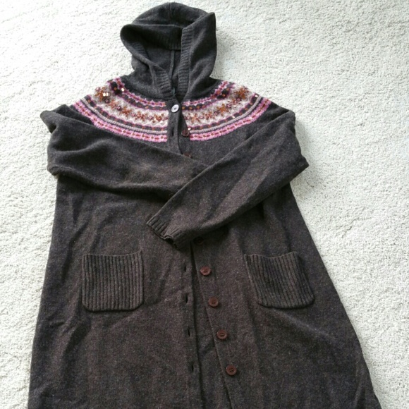 Beautiful,  long brown sweater with hood