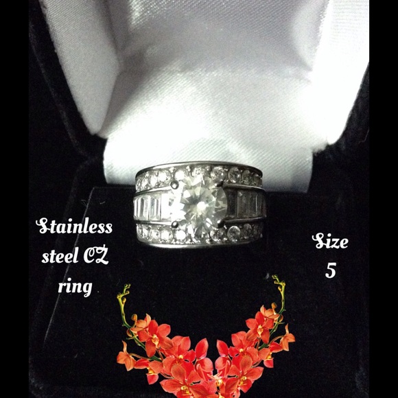 Stainless steel CZ ring size 5