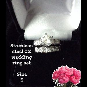 Stainless steel CZ wedding ring set size 5