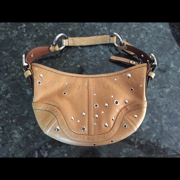 Tan Leather Coach With Metal Rings!