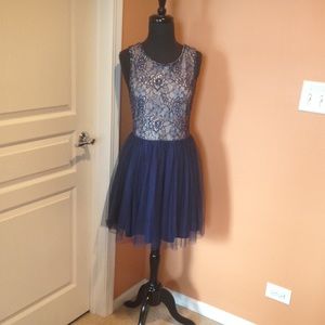 Blue lace top, tulle bottom dress