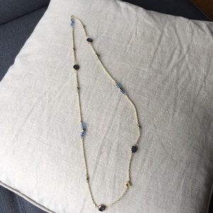 Gold and blue glass station necklace