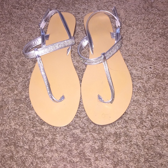 Silver rhinestone sandals. Size 10