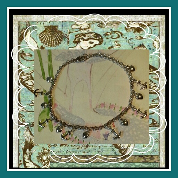 Boutique Jewelry - ❤ 13 Hearts &Anchors Anklet  Silver Charms  ❤