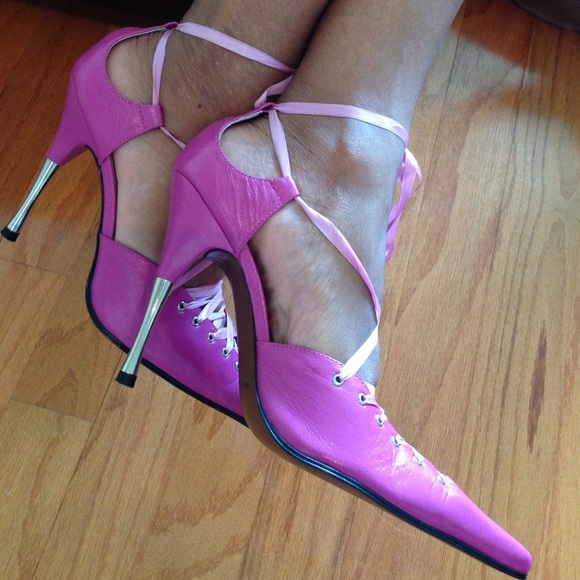 Pink lace up stilettos - Picture 2 of 4