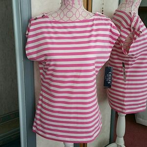 CHAPS pink & white striped top SZ M