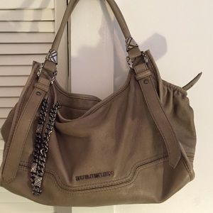 Camel colored leather Burberry bag with chain