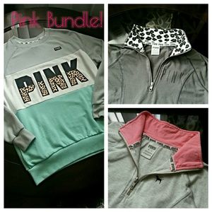 VS Pink Bundle! Varsity Crew Neck & Yoga Half Zip