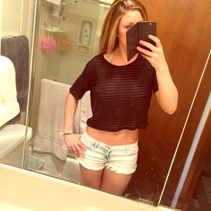 Black crop top see through stripes