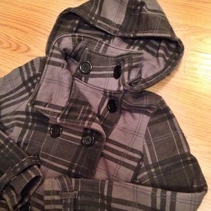 Plaid Peacoat With Detachable Hood
