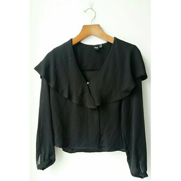 ASOS Black Cropped Sailor Style Loose Blouse