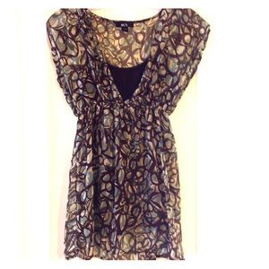 Green brown and cream empire waist blouse