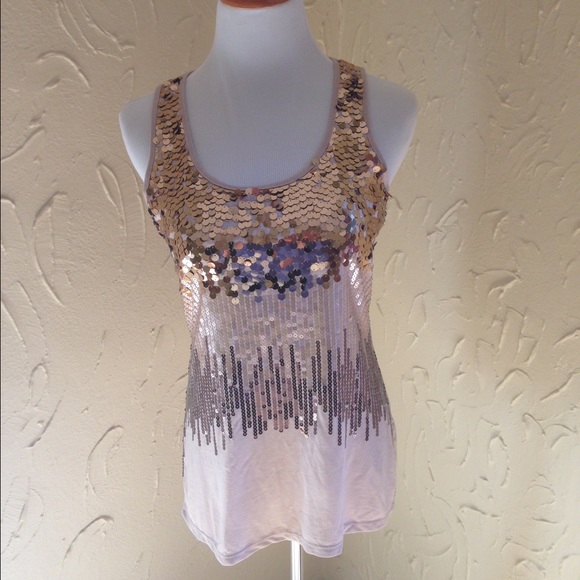 Sequined gold toned sleeveless blouse