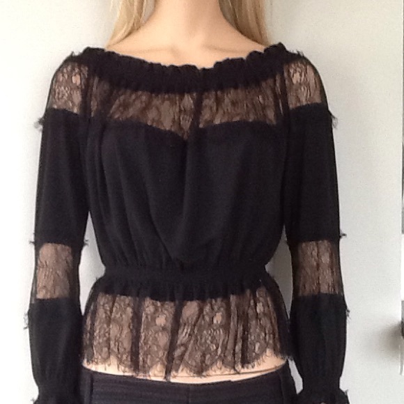 Unique Black Off Or On The Shoulder Top With Lace - Picture 4 of 4