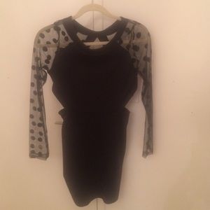 Black cut out dress w/ sheer polka dot sleeves