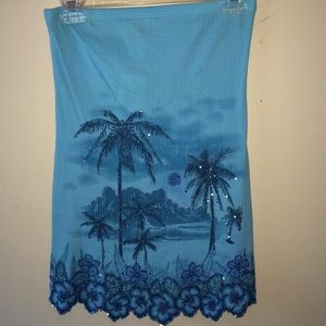 Vanity blue tropical beaded sparkle tube top