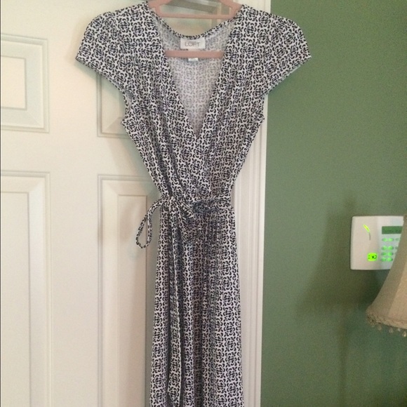 LOFT Black and White Wrap Dress