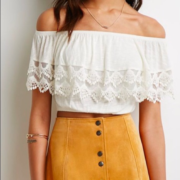 Creme Off the Shoulder Crop Top