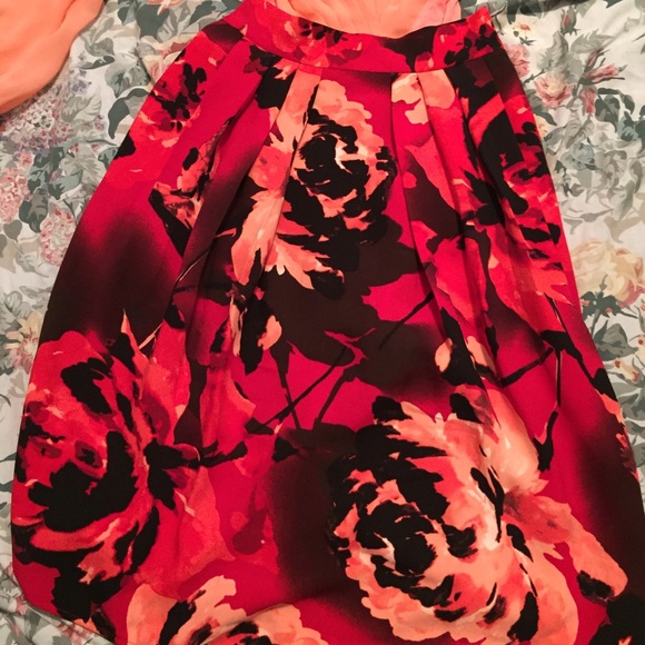 Pink Floral Midi Skirt