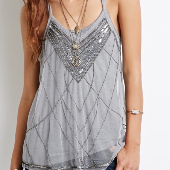 Tops - NWT-Charcoal sequence sheer racer back tank.