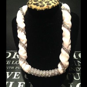 Intertwined Pale Pink Rhinestone Scarf Necklace