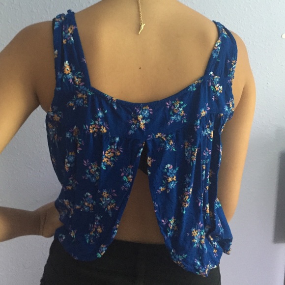 Blue Floral Open Back Blouse
