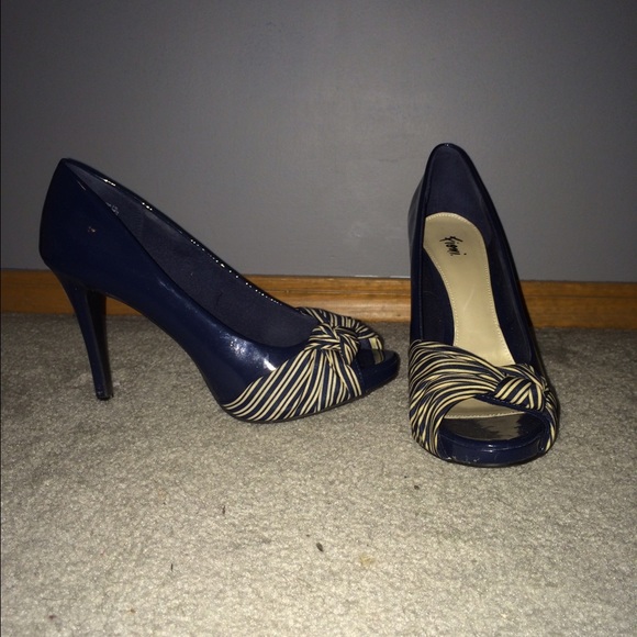 Peep Toe Navy Blue Heels