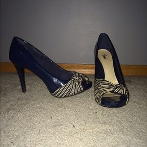 Peep Toe Navy Blue Heels