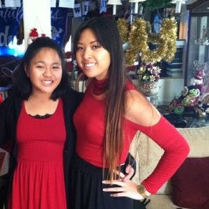 Red long sleeve crop top with open shoulders