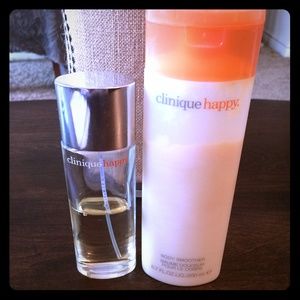 Clinique Happy body lotion and perfume.