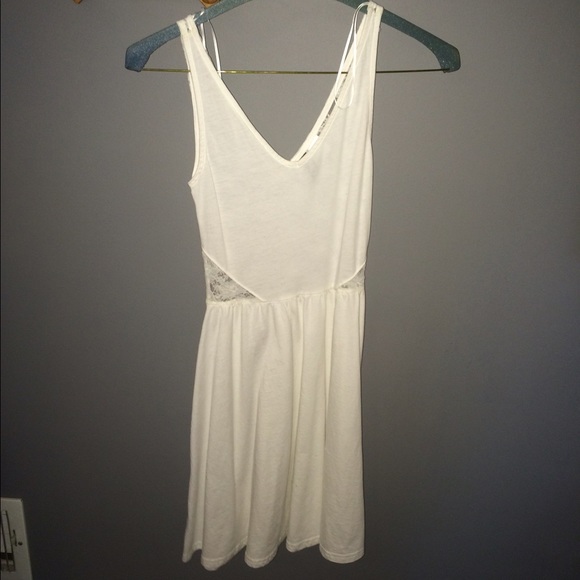 Vneck White Dress with Lace Back