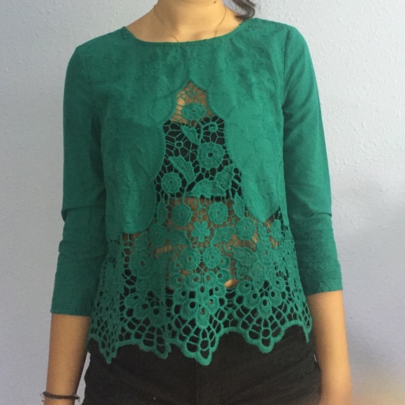 Teal Crochet blouse