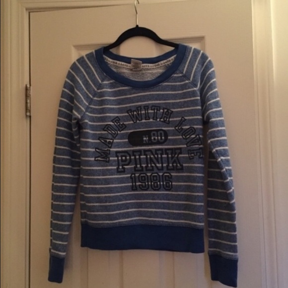 PINK blue/white crew neck - Picture 1 of 3