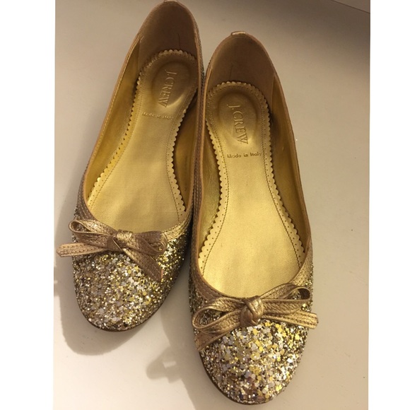 J. Crew Gold Glitter Ballet Flats - Picture 1 of 4