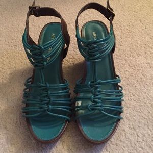 Arturo Chiang Teal & Brown Sandsls Size 7 1/2