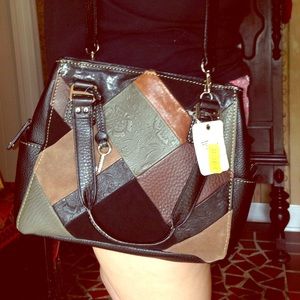 Unique Patchwork Design Fossil Satchel