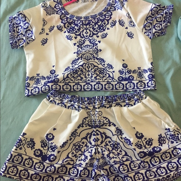 White and Blue Two Piece
