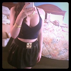 Leather skater skirt and crop top