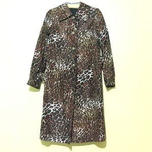Vintage animal-printed long trench coat with belt