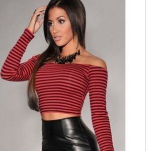 Red and black stripe crop top small nwot