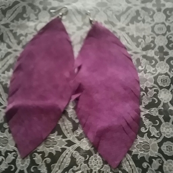 Purple leather earrings