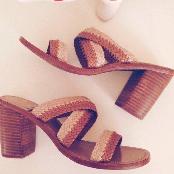 ❌SOLD❌ Joie Brown Braided Leather Wooden Sandals - Picture 2 of 4