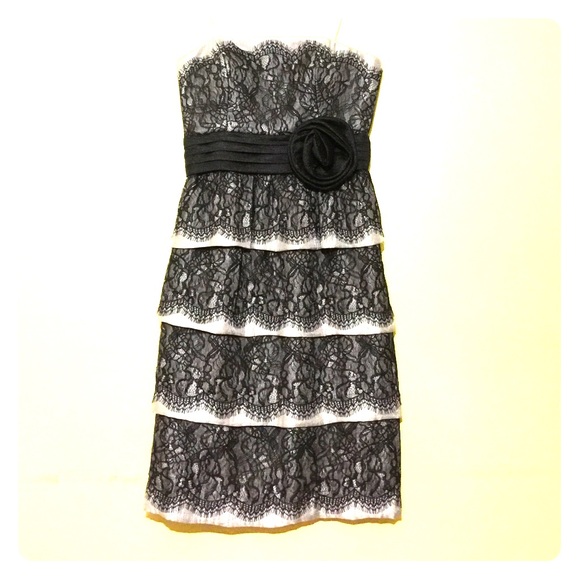 Strapless black and white cocktail dress