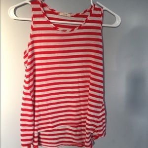 Red and white striped sleeves shirt