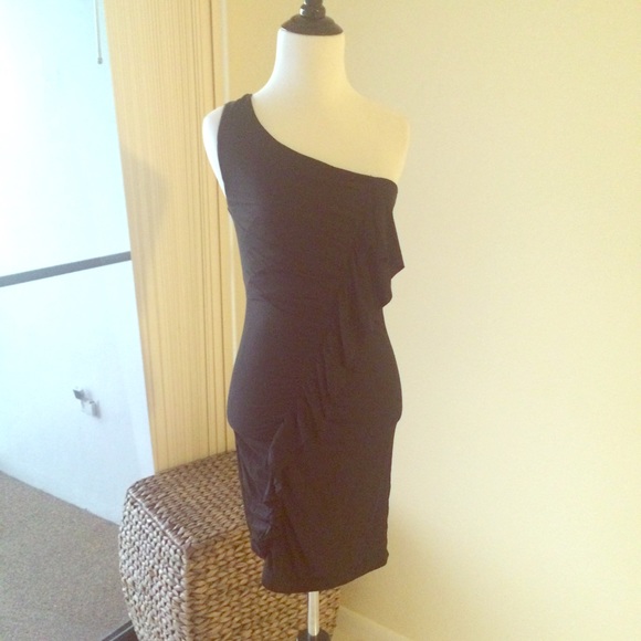 Black Ruffled One Shoulder Dress