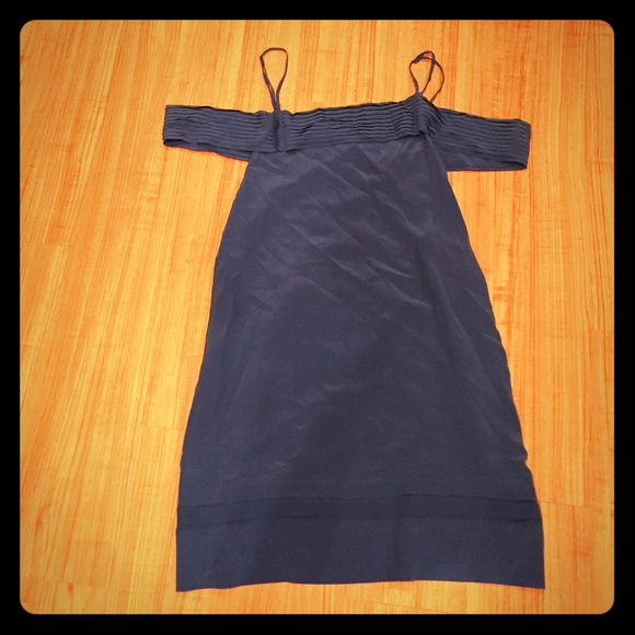 BCBGMAXAZRIA blue off the shoulder dress